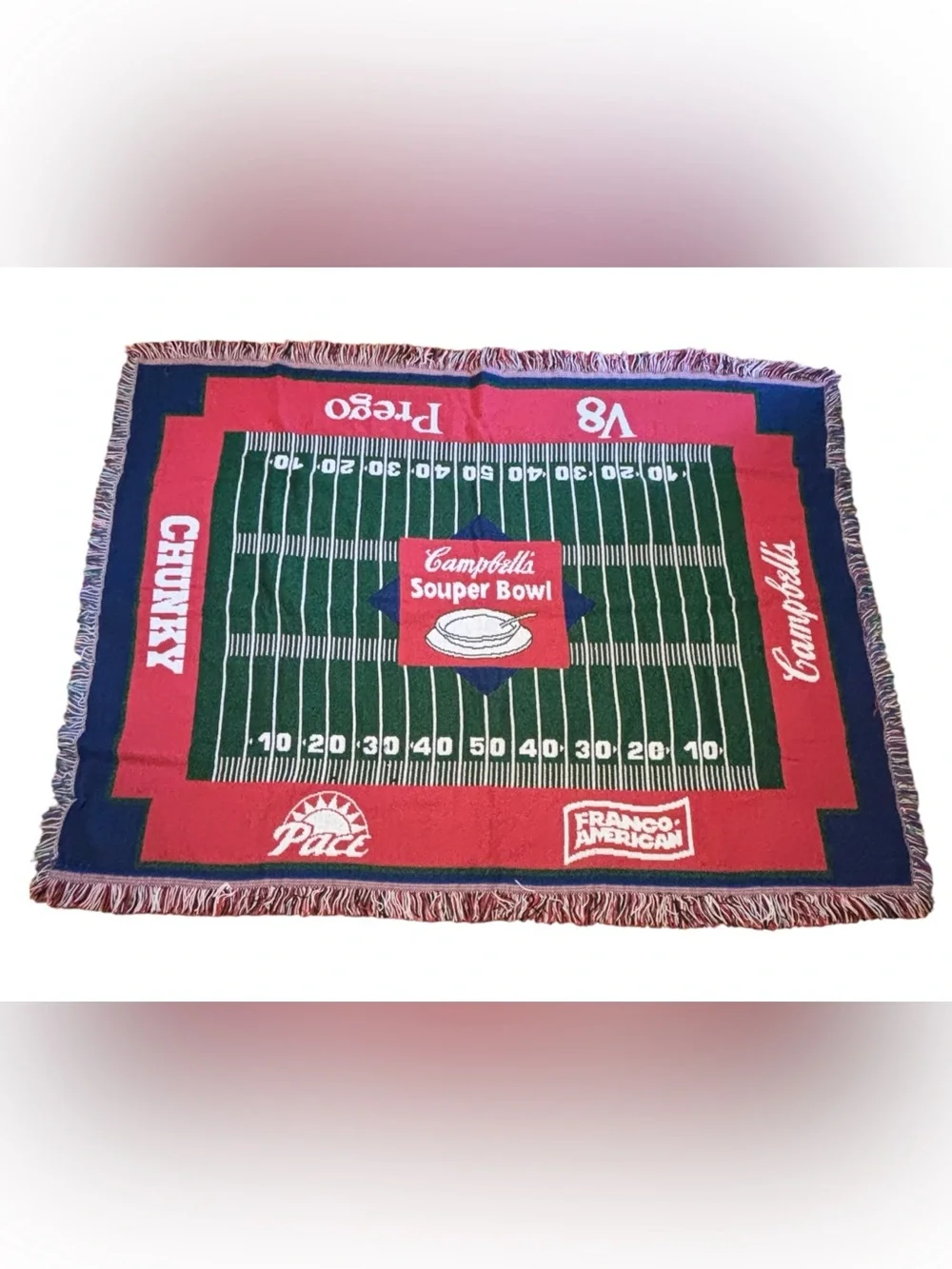 Northwest Red, White and Blue Woven Throw with Multi Fringe